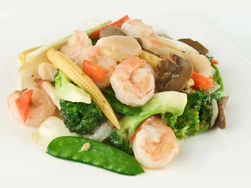 Fresh shrimp with crisp assorted vegetables at Panda Buffet, a Buffet Restaurant in Cushing